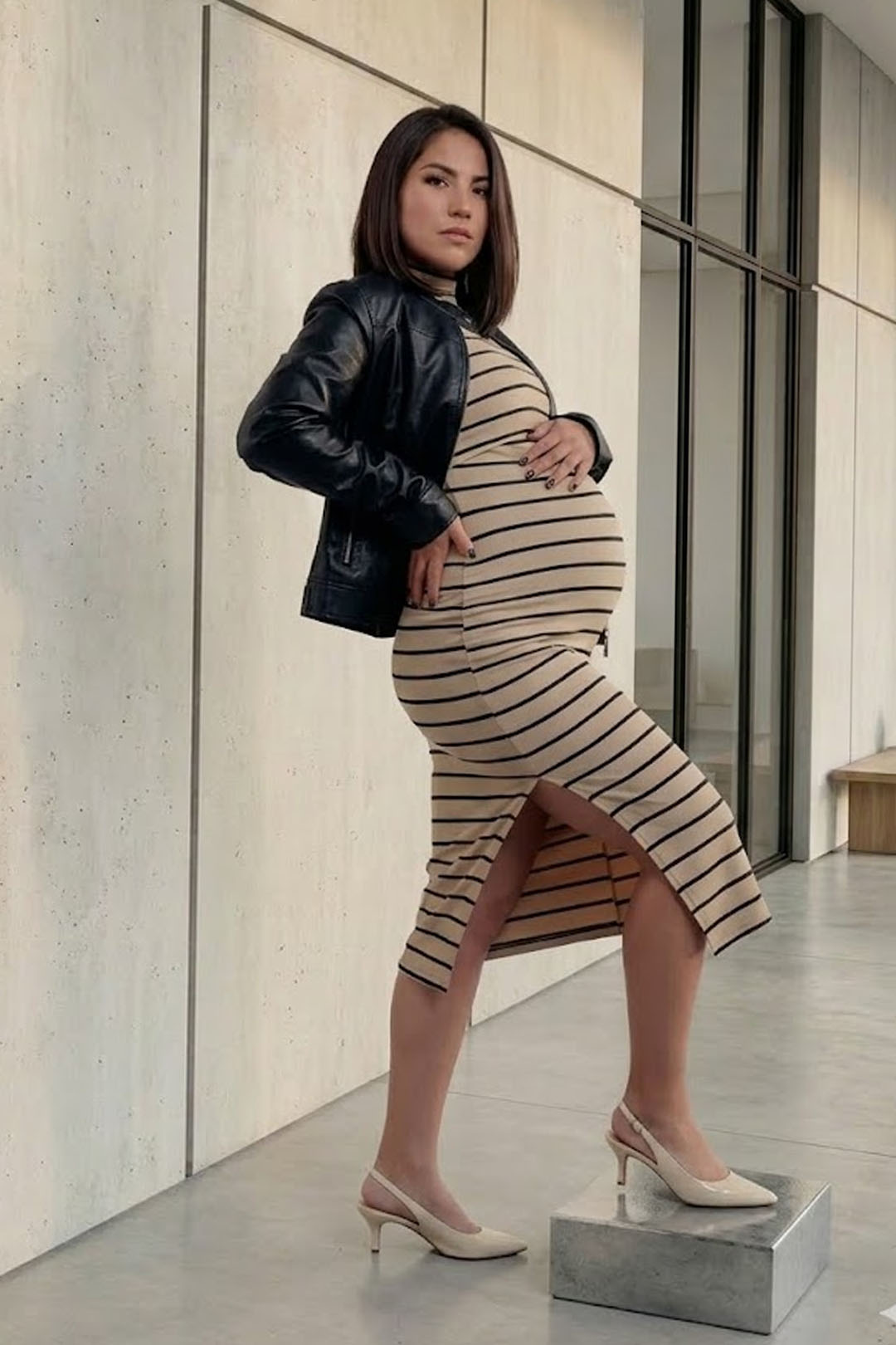 Vestido Maternal Valencia, Con Sistema Lactancia, Marron Rayado 9