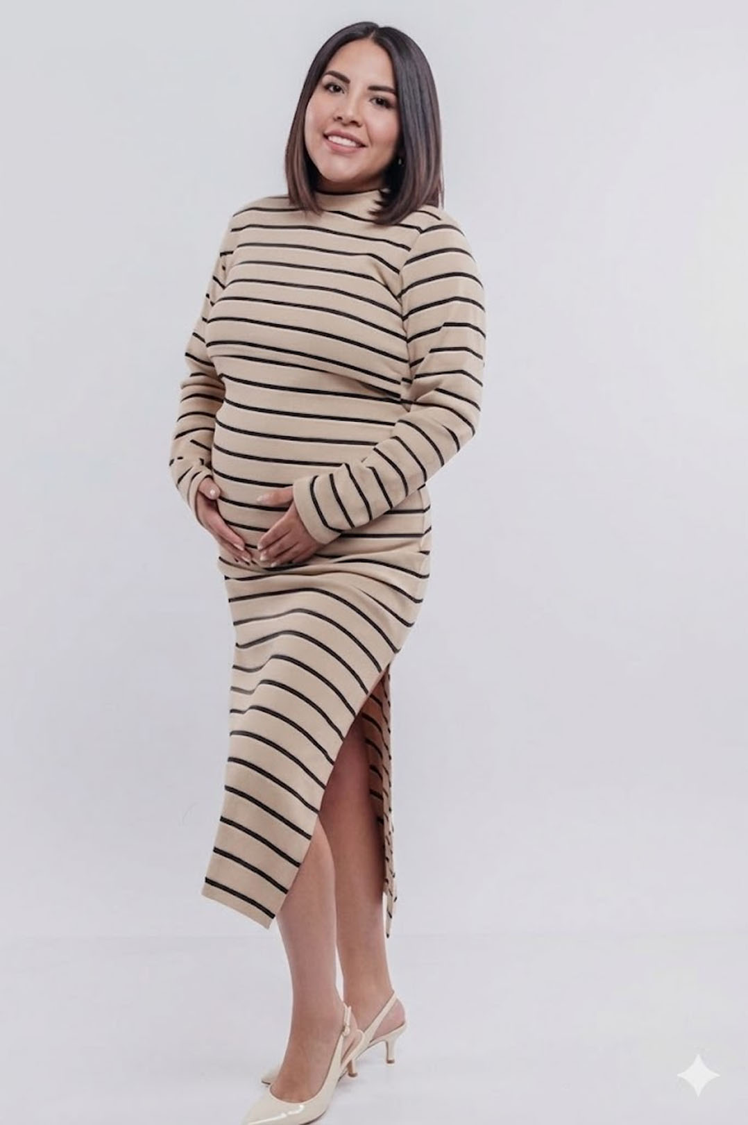 Vestido Maternal Valencia, Con Sistema Lactancia, Marron Rayado 11