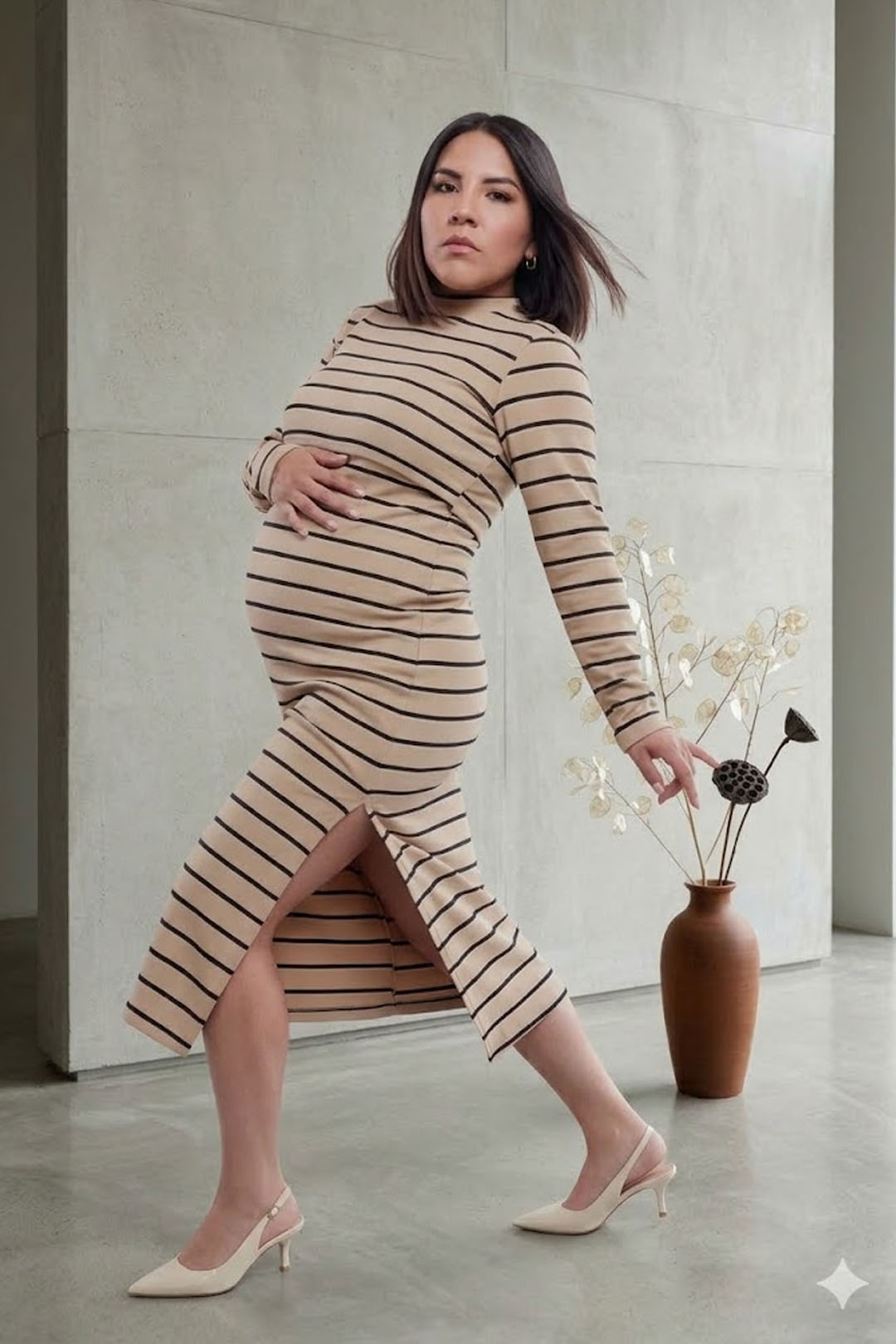 Vestido Maternal Valencia, Con Sistema Lactancia, Marron Rayado 13