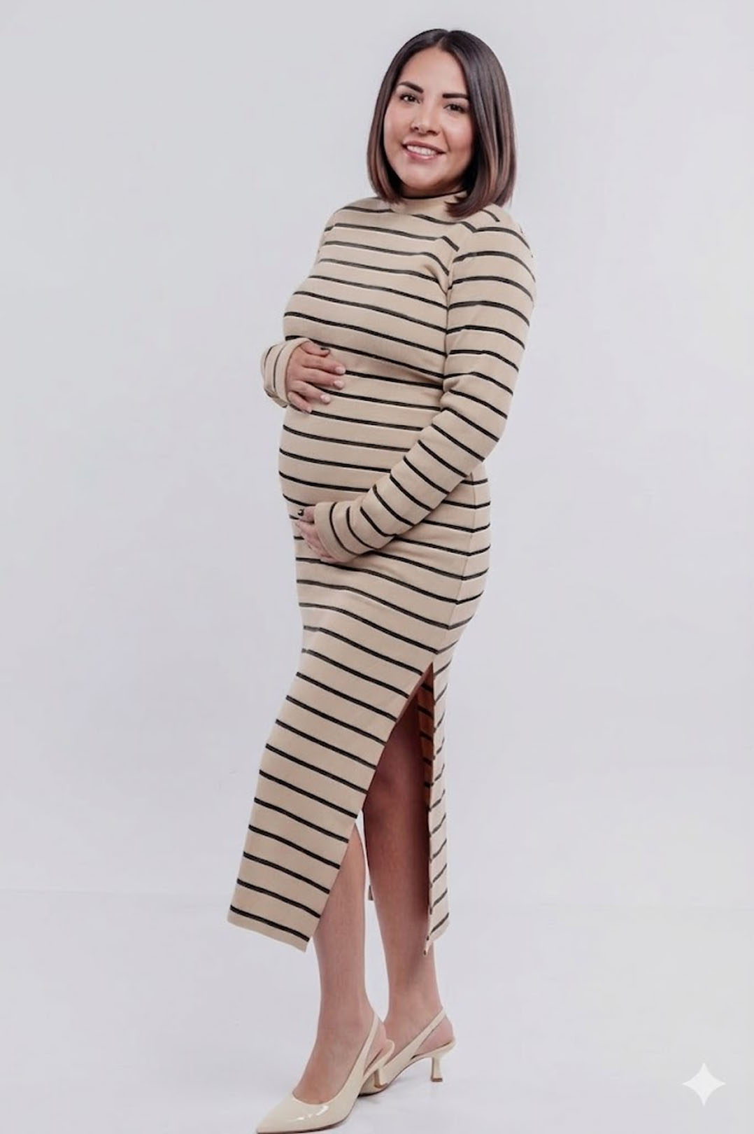 Vestido Maternal Valencia, Con Sistema Lactancia, Marron Rayado 14