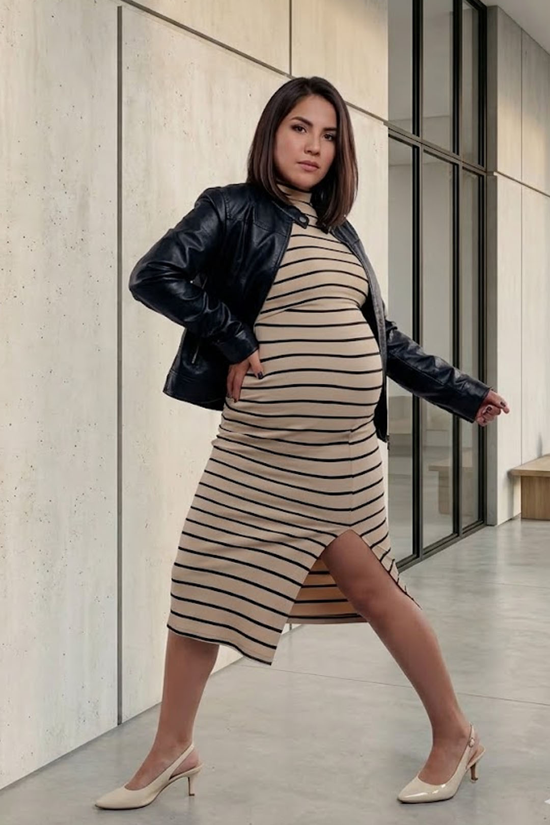 Vestido Maternal Valencia, Con Sistema Lactancia, Marron Rayado 15