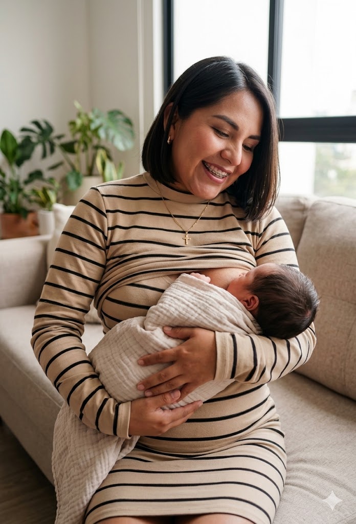 Vestido Maternal Valencia, Con Sistema Lactancia, Marron Rayado 18