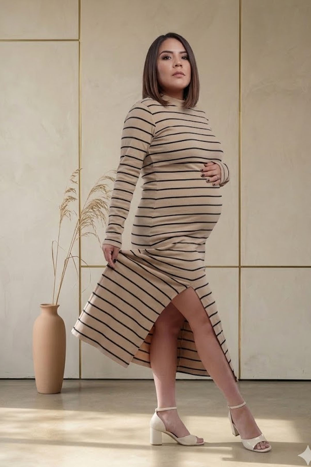 Vestido Maternal Valencia, Con Sistema Lactancia, Marron Rayado 19