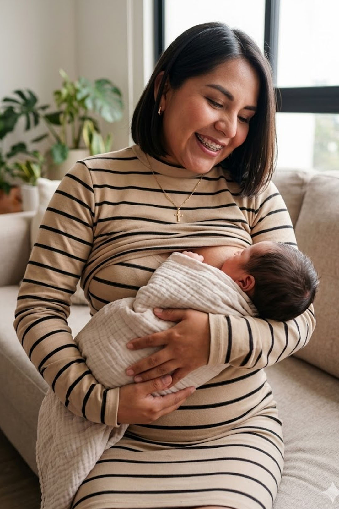 Vestido Maternal Valencia, Con Sistema Lactancia, Marron Rayado 21