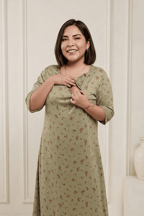 Vestido Maternal Venecia, Con Sistema Lactancia, FloreadoVerde