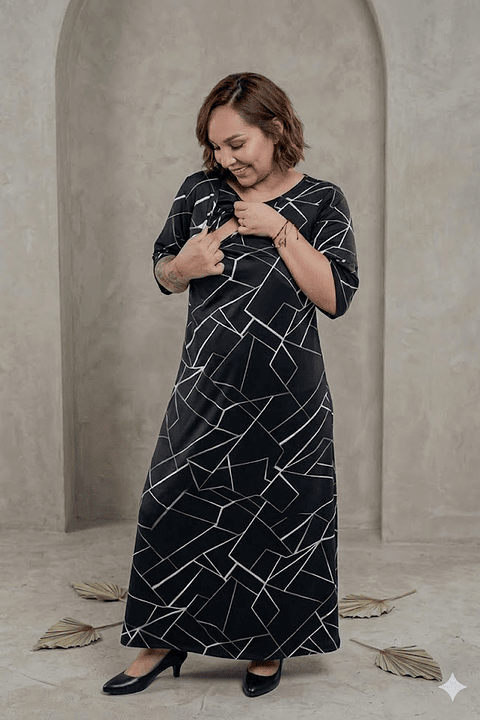 Vestido Maternal Venecia, Con Sistema Lactancia, FloreadoNegro