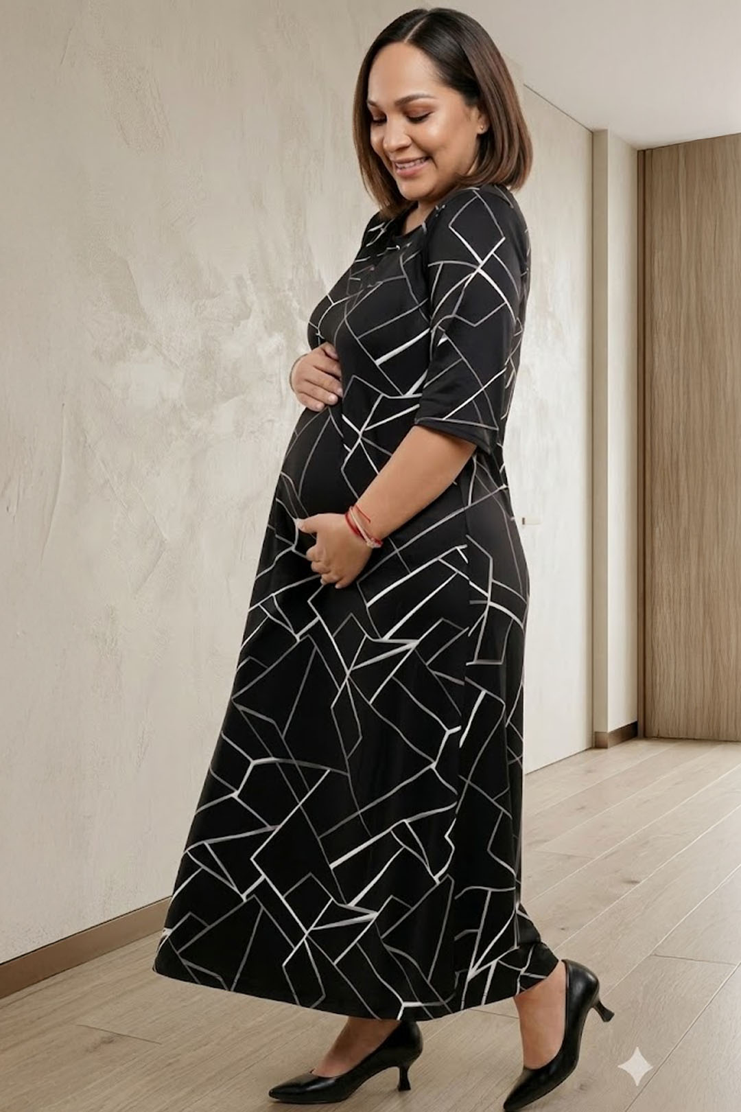 Vestido Maternal Venecia, Con Sistema Lactancia, FloreadoNegro 5