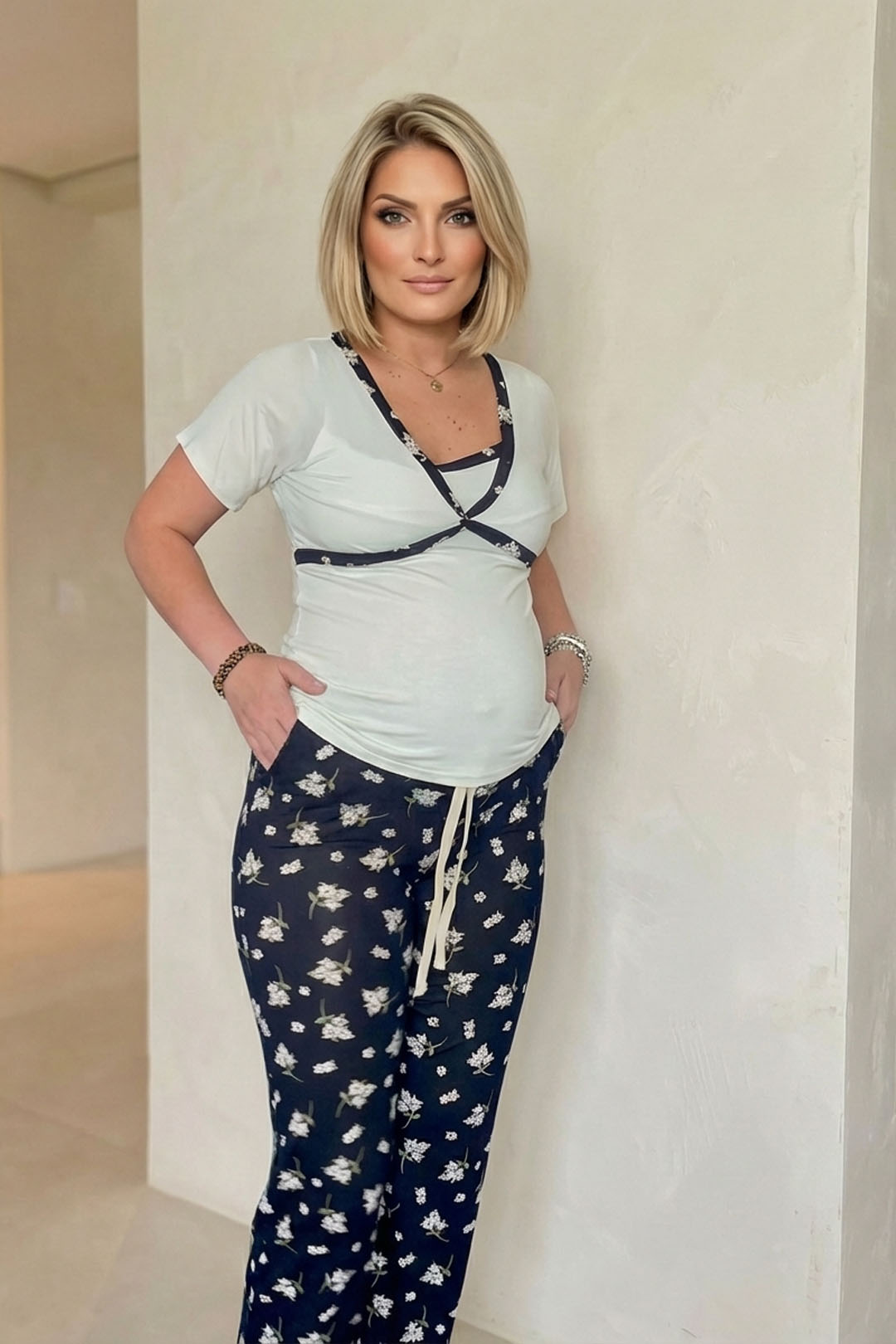 Pijama Maternal Cruzada Manga Corta: Dual-Skin - Coleccion 7