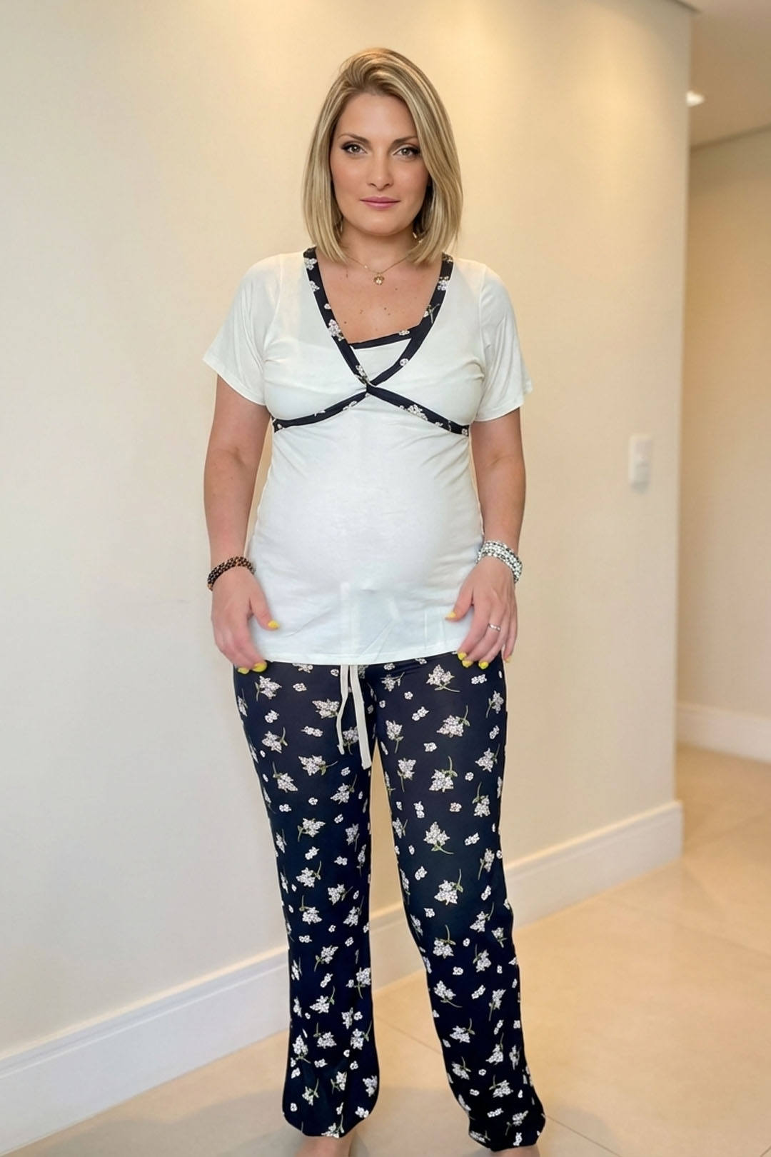 Pijama Maternal Cruzada Manga Corta: Dual-Skin - Coleccion 8