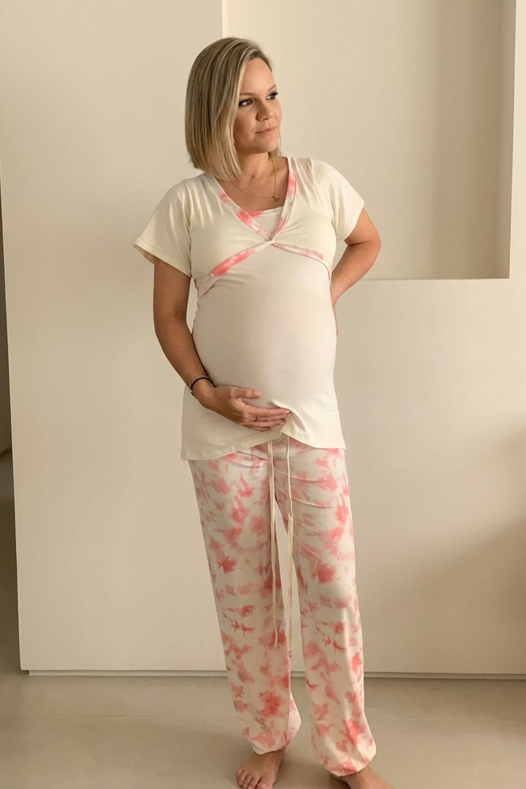 Pijama Maternal Cruzada Manga Corta: Dual-Skin - Coleccion 12