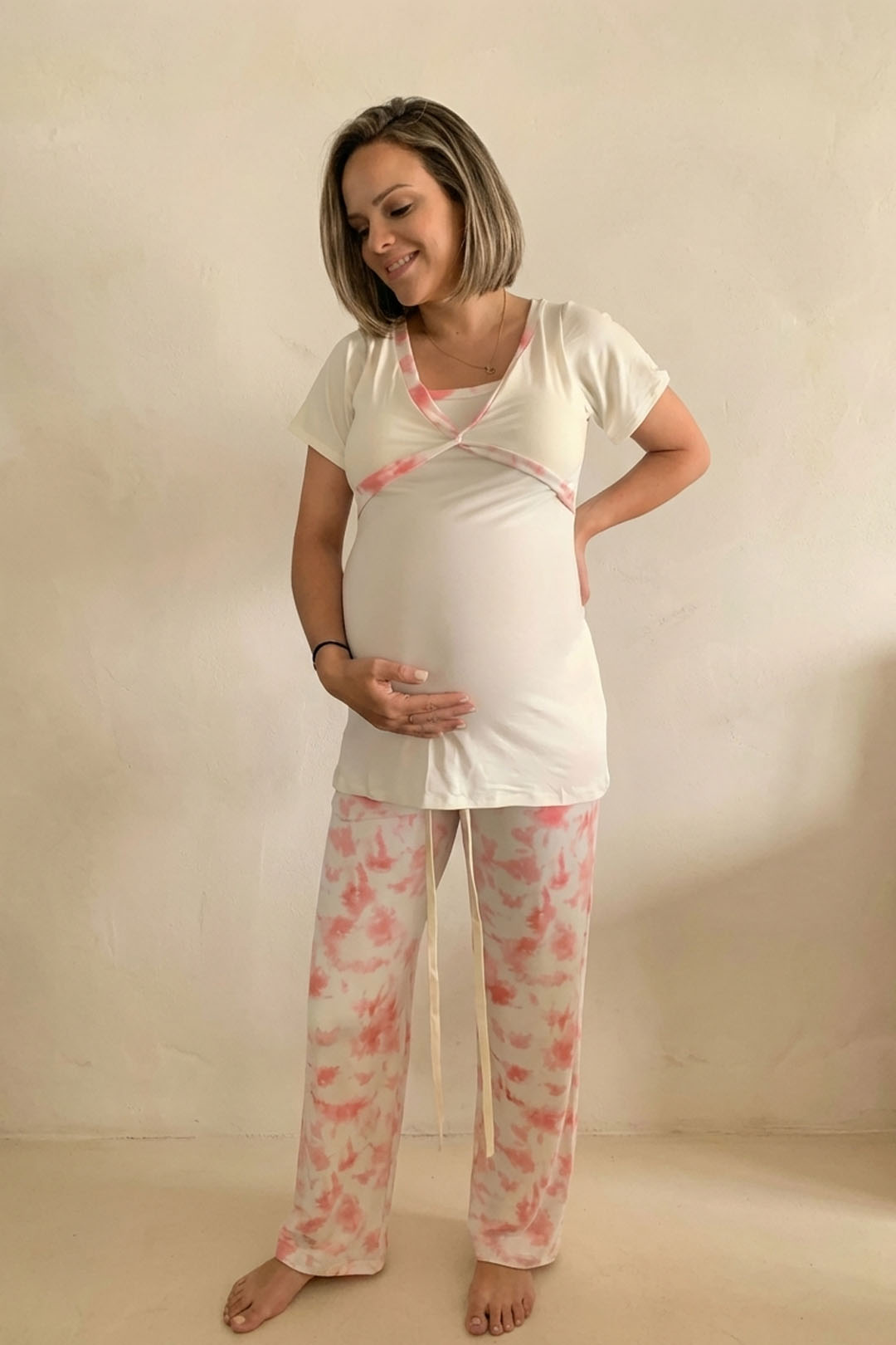 Pijama Maternal Cruzada Manga Corta: Dual-Skin - Coleccion 14