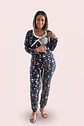 Pijama Maternal Cruzada Manga Larga: Dual-Skin (100% Piel de Durazno) - Azul Floreado - Miniatura 3