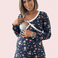 Pijama Maternal Cruzada Manga Larga: Dual-Skin (100% Piel de Durazno) - Azul Floreado - Miniatura 6