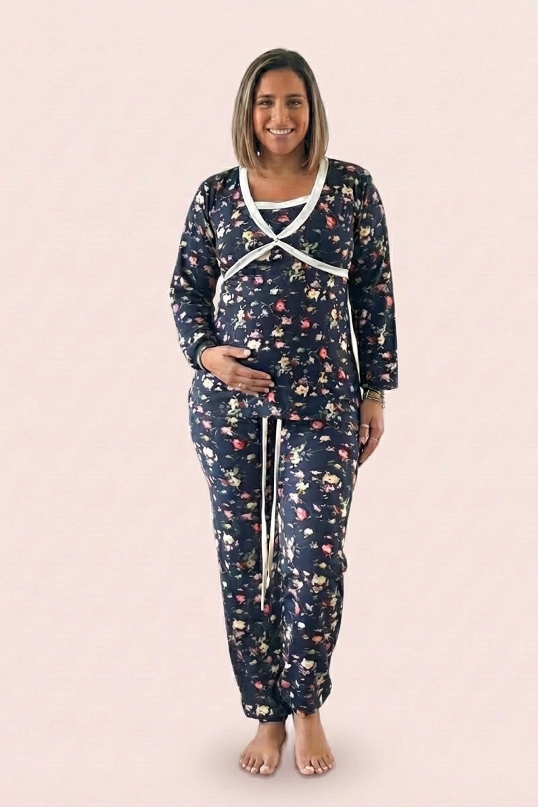 Pijama Maternal Cruzada Manga Larga: Dual-Skin (100% Piel de Durazno) - Coleccion 37