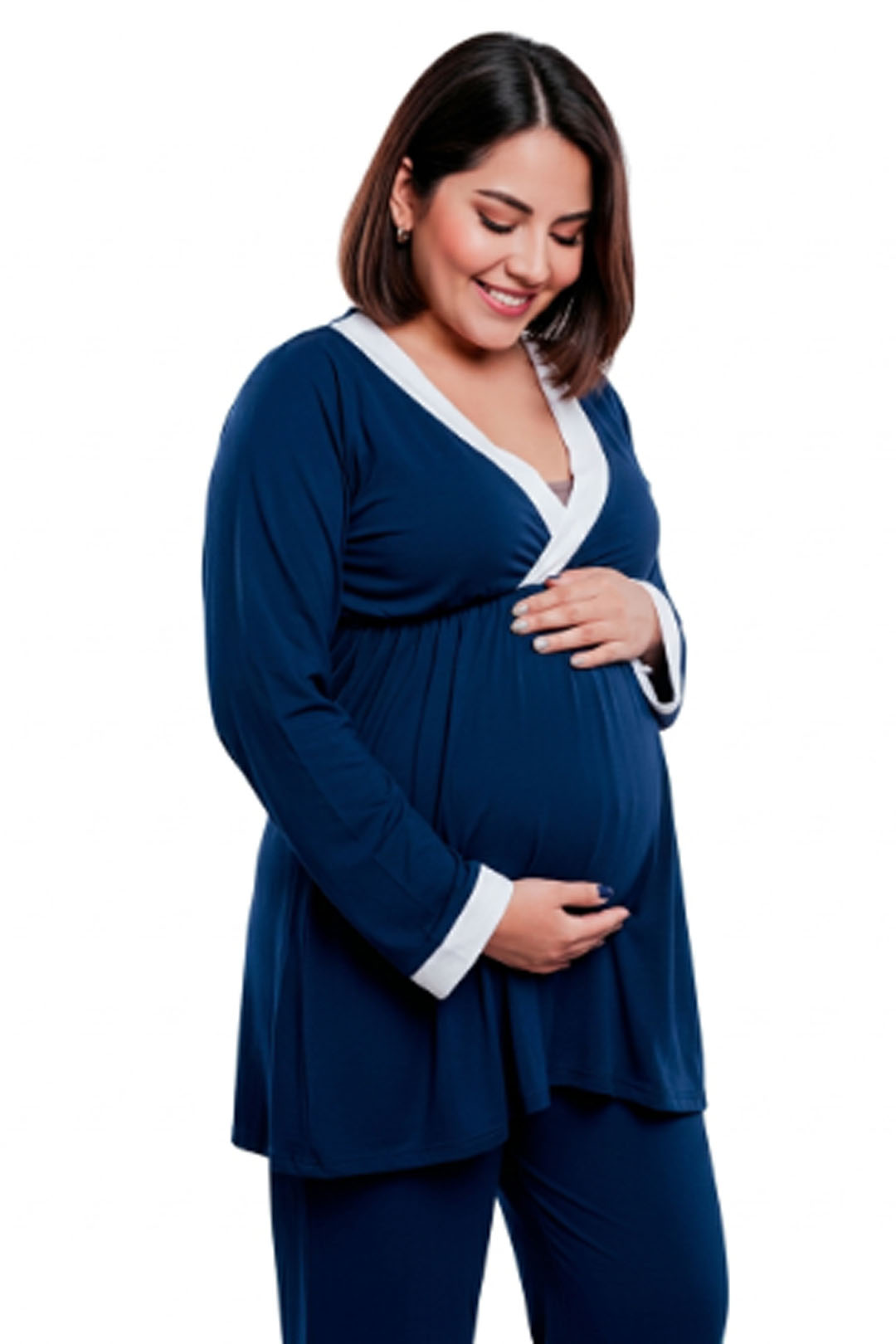 Pijama Maternal  Modelo Victoria, MangaLarga, Algodon, Sistema Lactancia, Azul 1