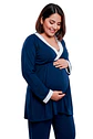 Pijama Maternal  Modelo Victoria, MangaLarga, Algodon, Sistema Lactancia, Azul - Miniatura 1