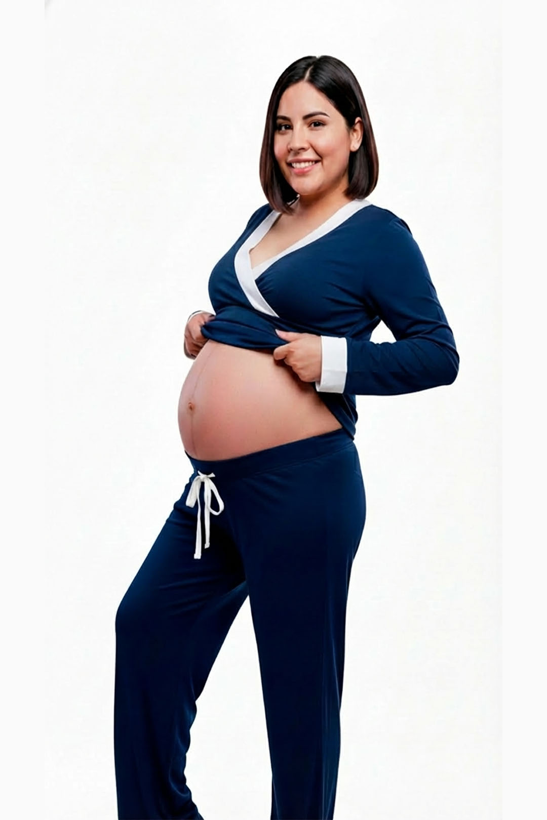Pijama Maternal  Modelo Victoria, MangaLarga, Algodon, Sistema Lactancia, Azul 5