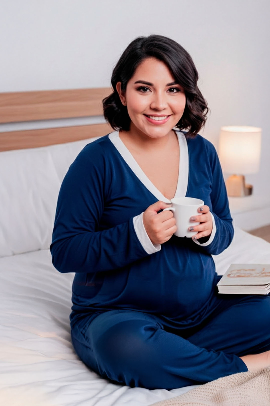 Pijama Maternal  Modelo Victoria, MangaLarga, Algodon, Sistema Lactancia, Azul 10