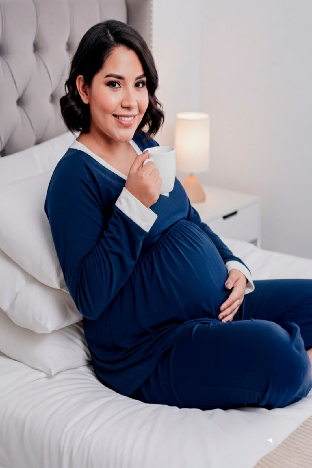 Pijama Maternal  Modelo Victoria, MangaLarga, Algodon, Sistema Lactancia, Azul 11