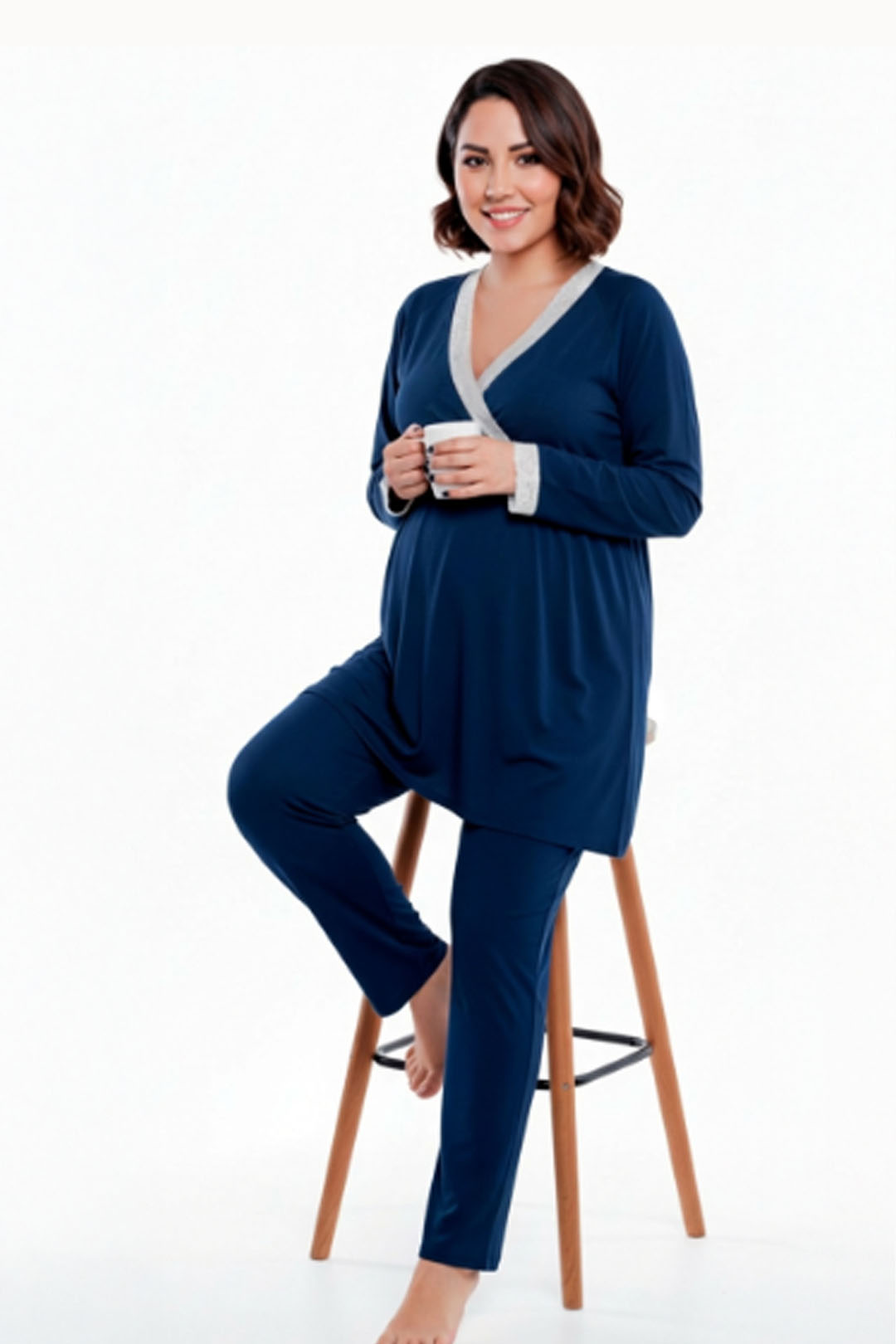 Pijama Maternal Victoria Manga Larga: Confort Térmico & Sistema Dual - Coleccion 41