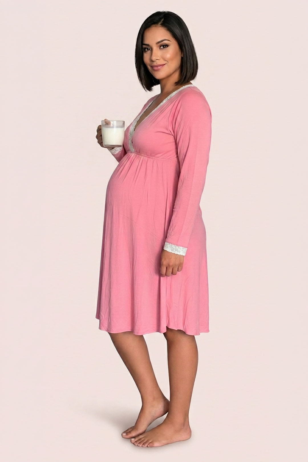 Camisón Maternal Victoria: MangaLarga & Sistema de Lactancia (PaloRosa) 1