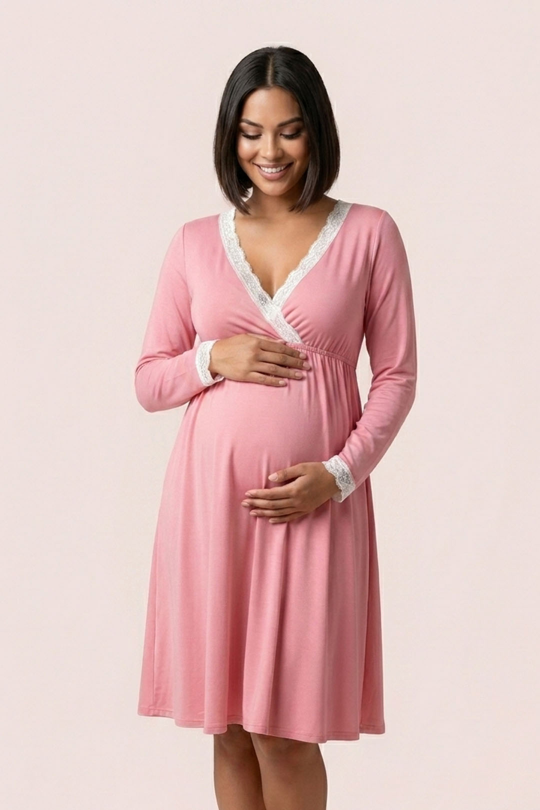 Camisón Maternal Victoria: MangaLarga & Sistema de Lactancia (PaloRosa) 2