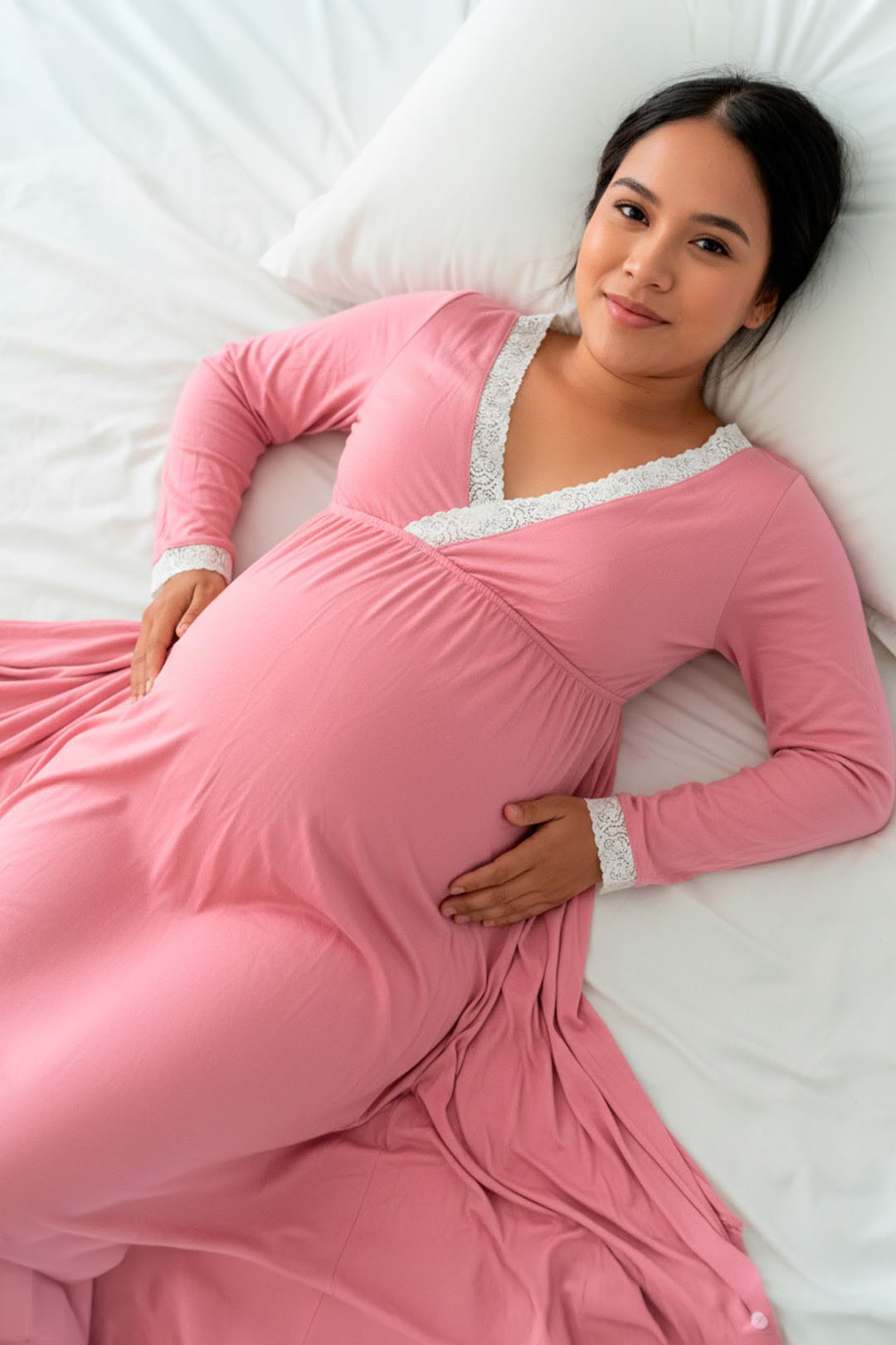 Camisón Maternal Victoria: MangaLarga & Sistema de Lactancia (PaloRosa) 8