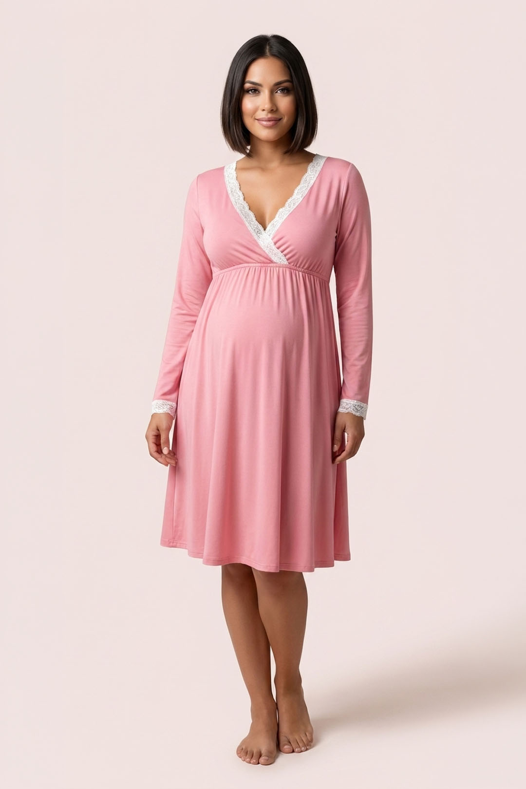 Camisón Maternal Victoria: MangaLarga & Sistema de Lactancia (PaloRosa) 3