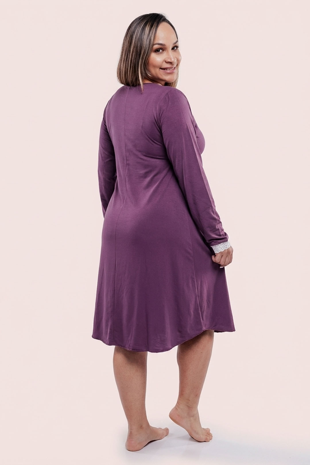 Camisón Maternal Victoria: Manga Larga & Sistema de Lactancia (Morado) 5