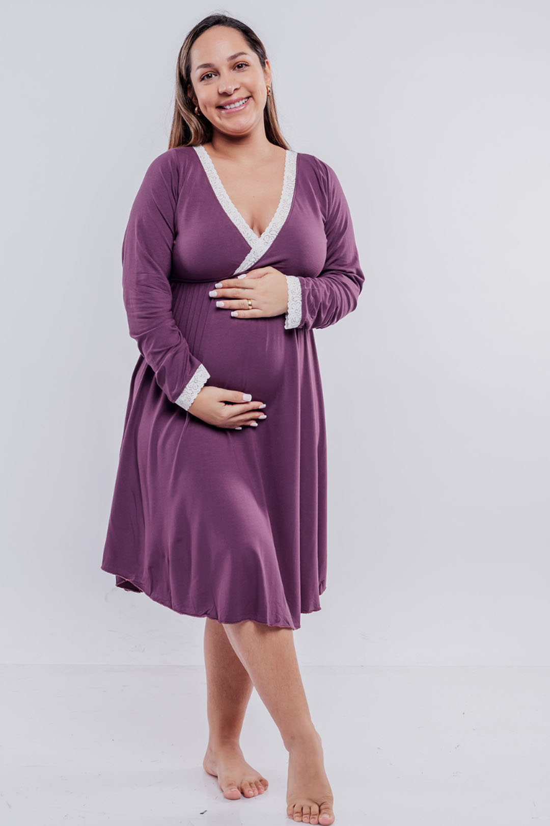 Camisón Maternal Victoria: Manga Larga & Sistema de Lactancia (Morado) 7