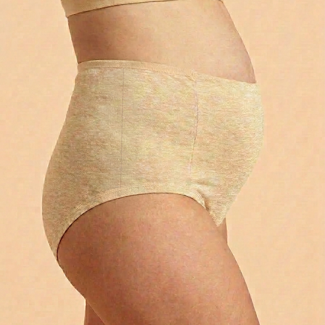 Calzón Maternal CorteAlto, Algodon Postparto Sin Elasticos, Beige 2