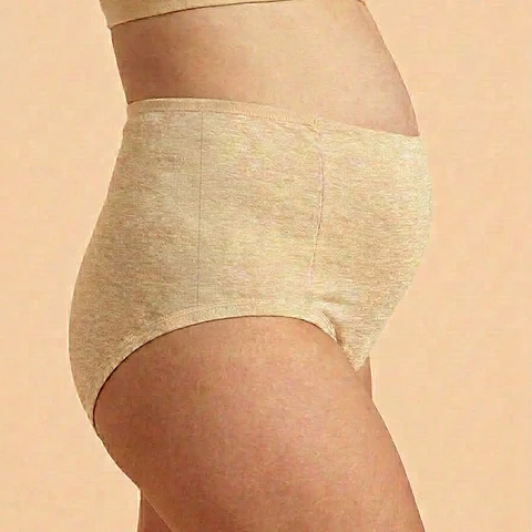 Calzón Maternal CorteAlto, Algodon Postparto Sin Elasticos, Beige