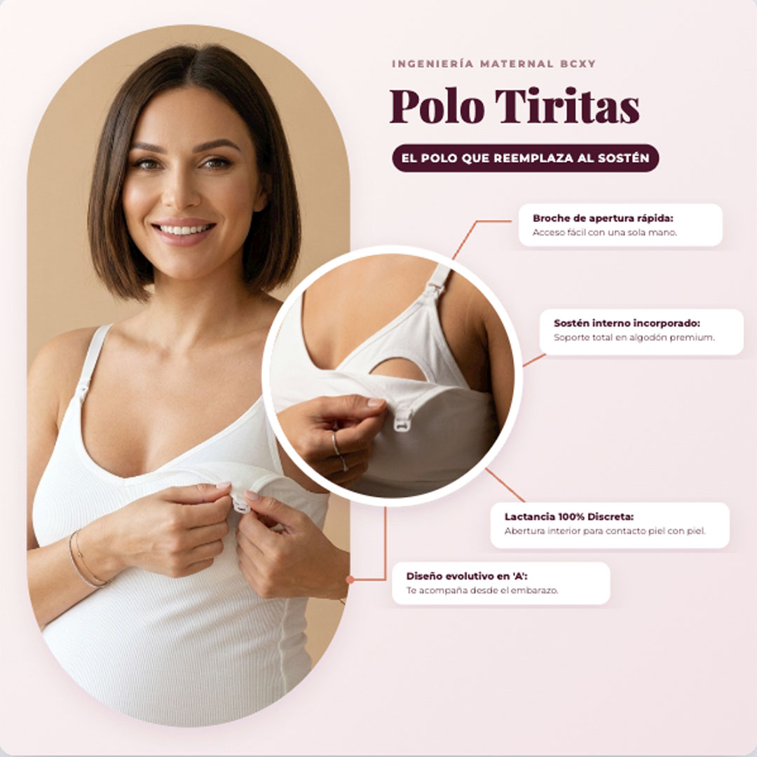 Polo Tiritas: Soporte & Lactancia & Casual - (Blanco) 3