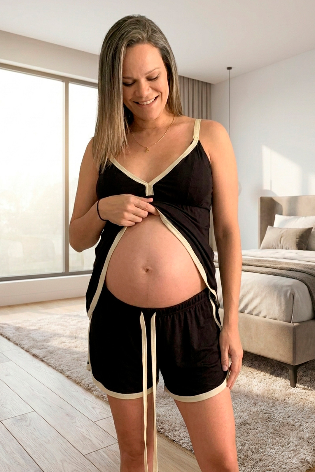 Pijama Maternal Brisa 2 en 1 (Short y Tiritas) Negro 2