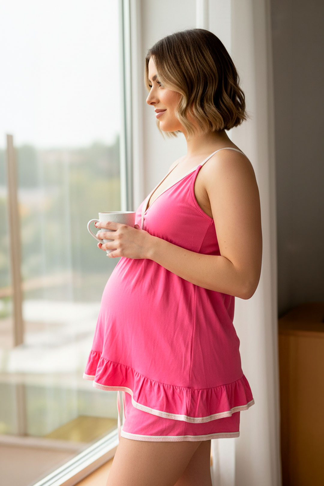 Pijama Maternal Brisa 2 en 1 (Short y Tiritas) Rosado Neon 8