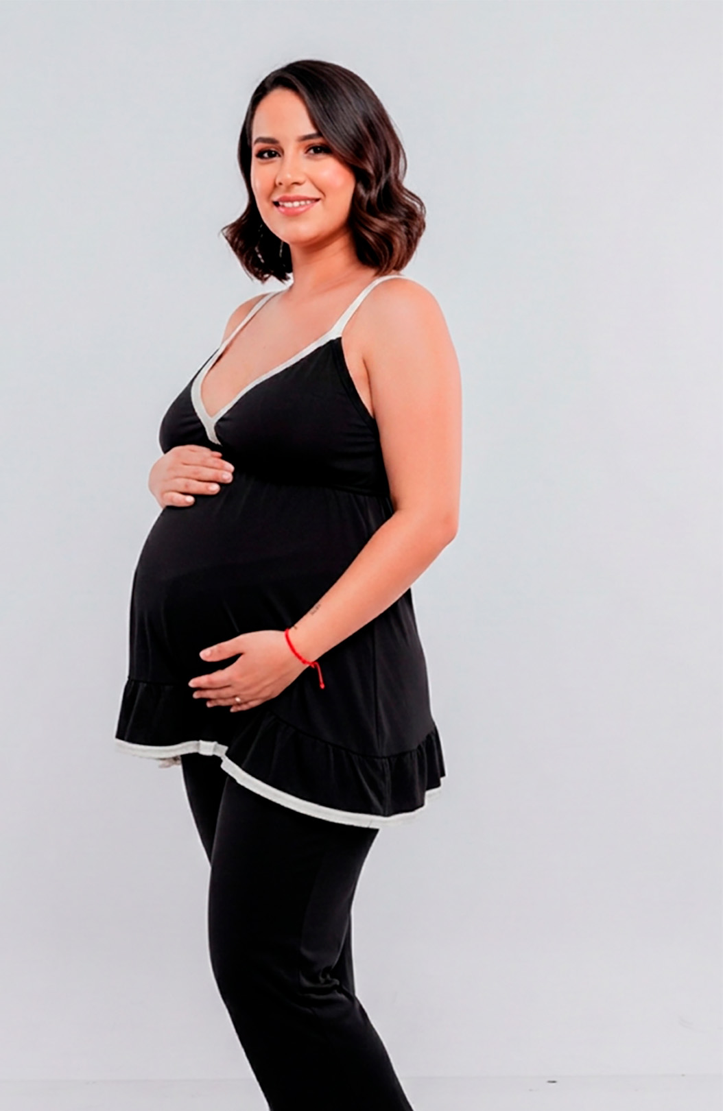 Pijama Maternal Pantalon Polo Tiritas, Broche Lactancia, Top Incorporado, Negro 2