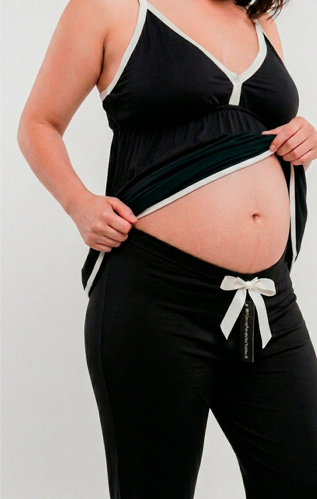 Pijama Maternal Pantalon Polo Tiritas, Broche Lactancia, Top Incorporado, Negro 8