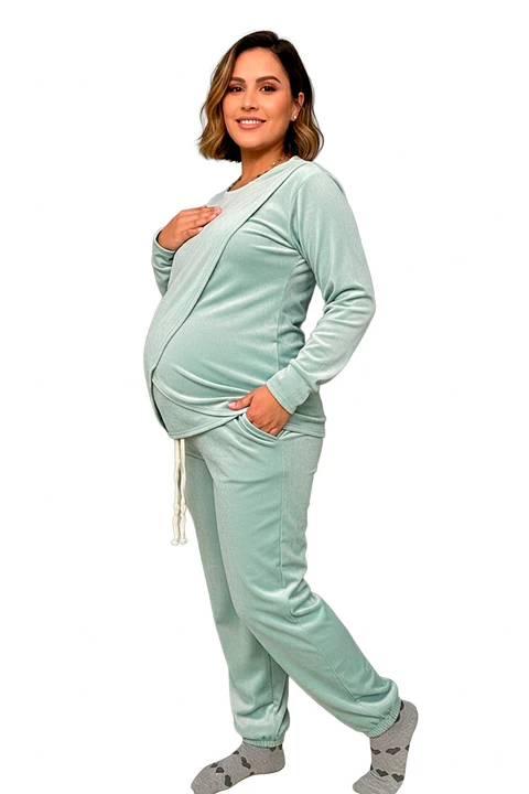 Buzo Maternal Plush Serie Aura (VerdeCemento)