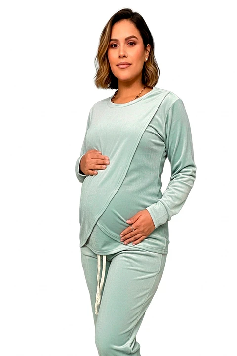 Buzo Maternal Plush Serie Aura (VerdeCemento)