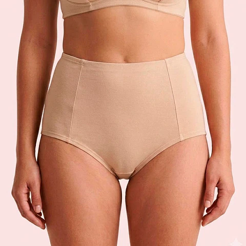 Calzón Maternal CorteAlto, Algodon Postparto Sin Elasticos, Beige