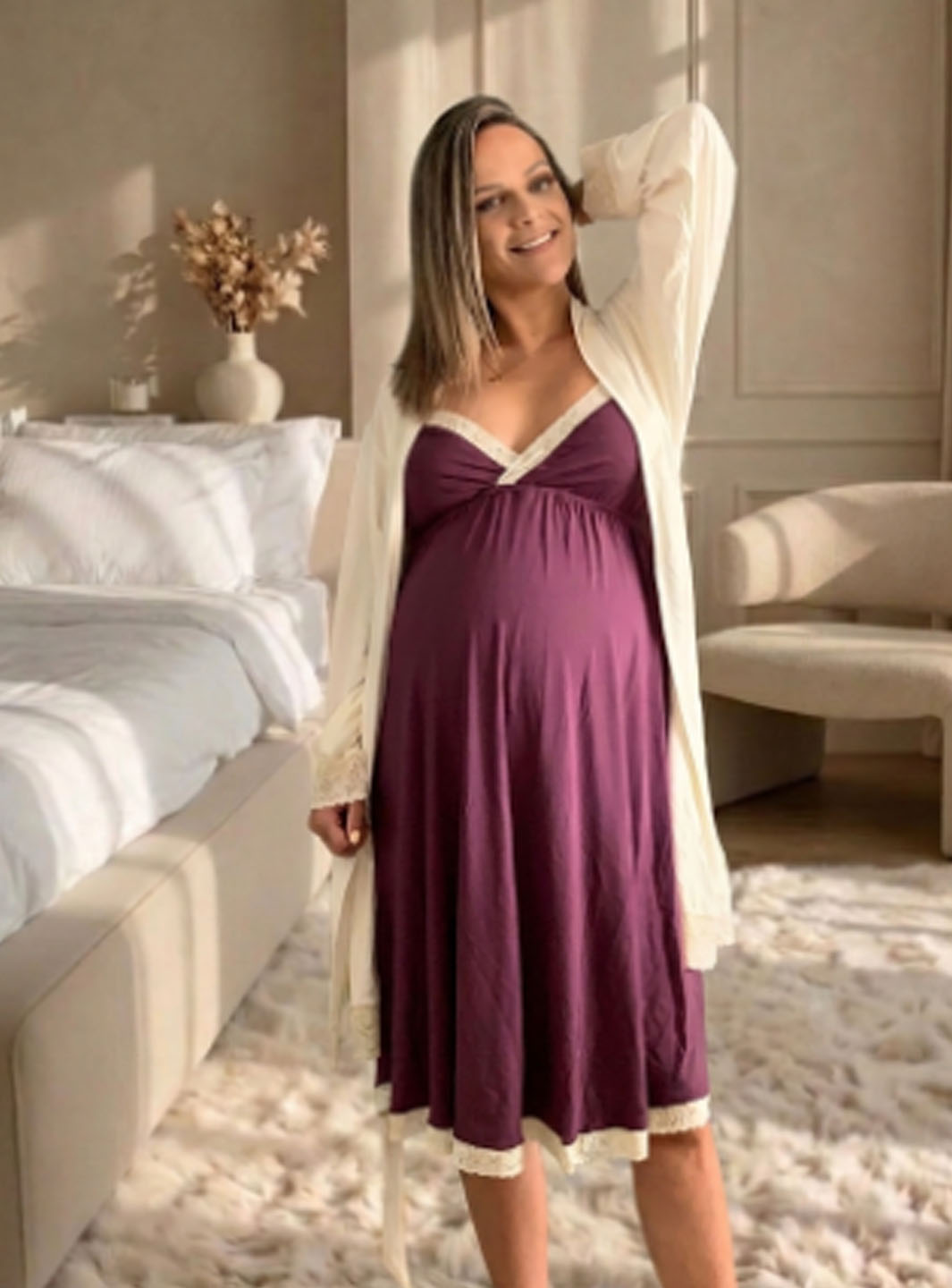 Bata Maternal Algodon, Crema Complemento Sientete Abrigadita 2