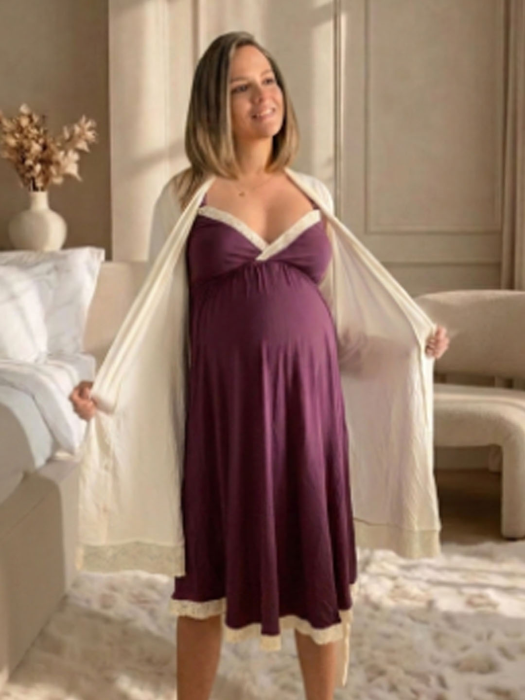 Bata Maternal Algodon, Crema Complemento Sientete Abrigadita 8