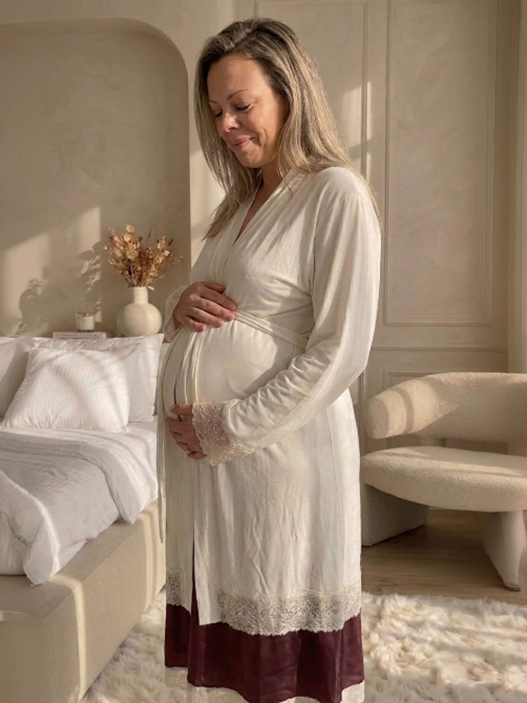 Bata Maternal Algodon, Crema Complemento Sientete Abrigadita 14