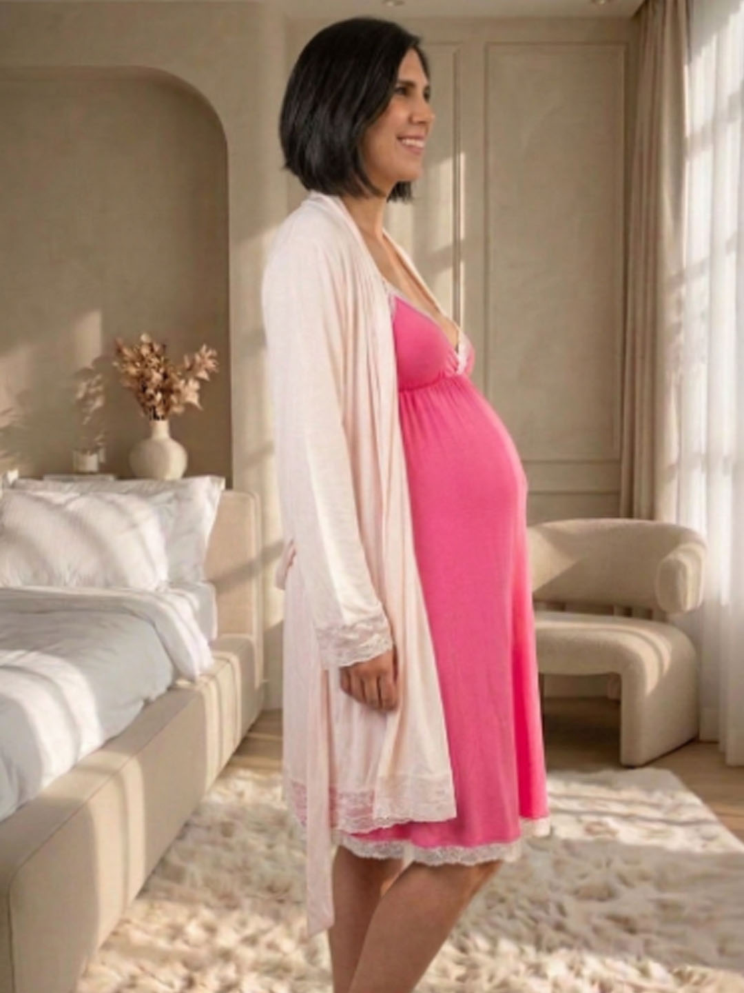 Bata Maternal Algodon, Crema Complemento Sientete Abrigadita 15