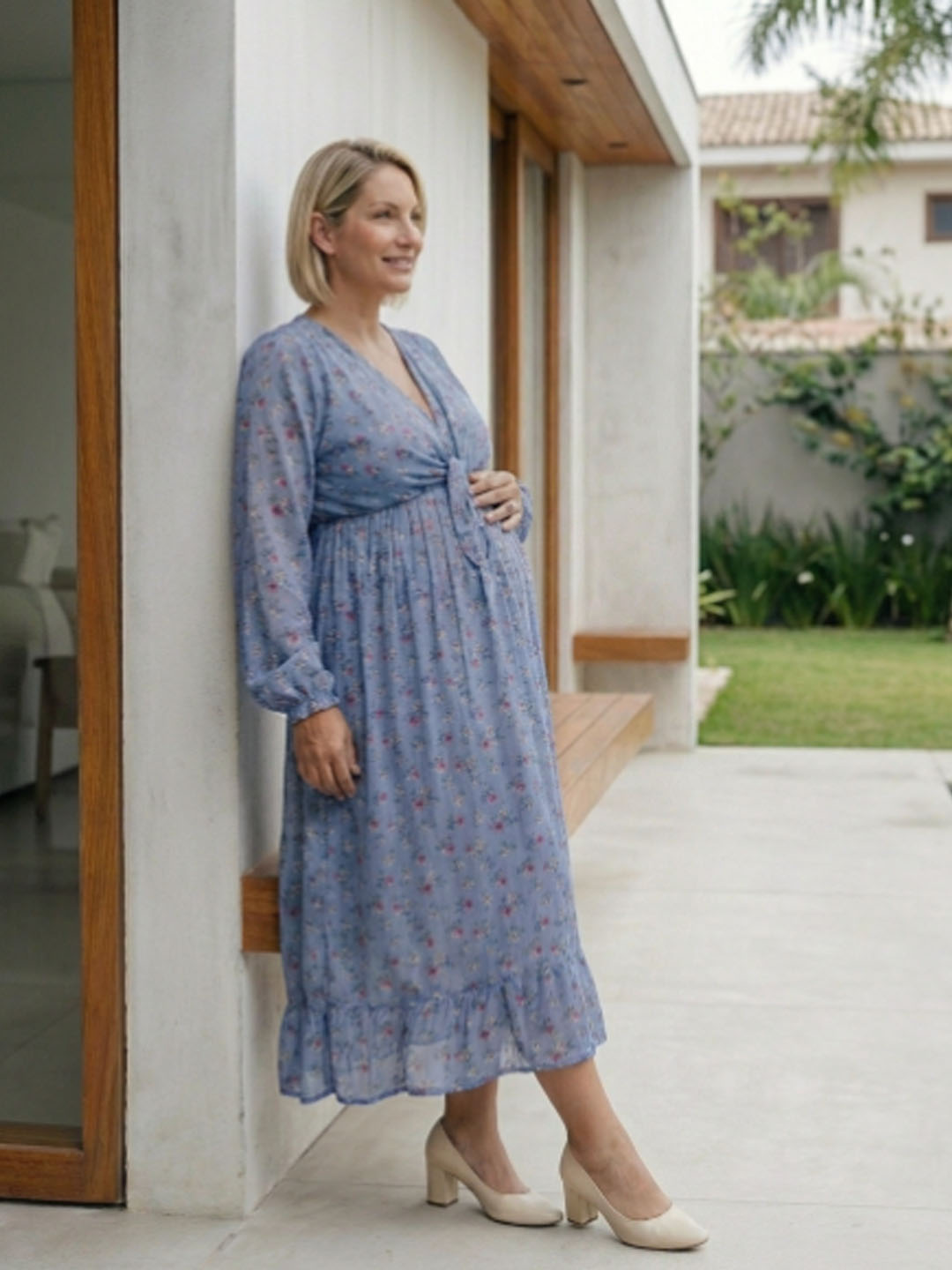 Vestido Maternal Lazo Estructural - Celeste Floreado 7
