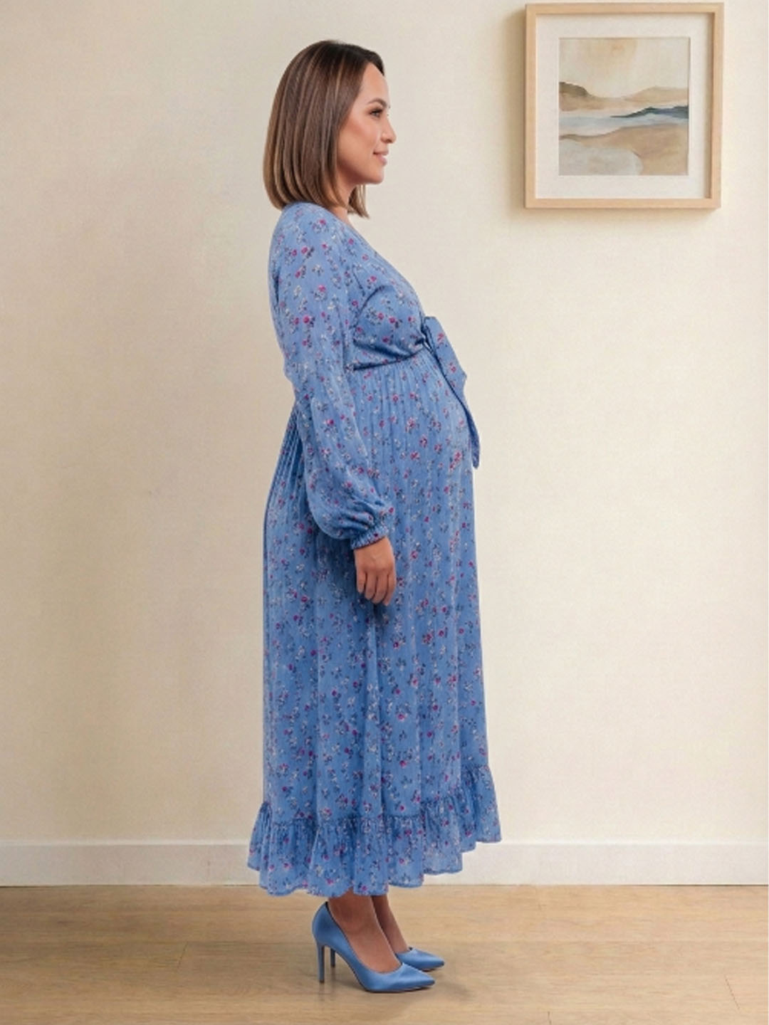 Vestido Maternal Lazo Estructural - Celeste Floreado 4