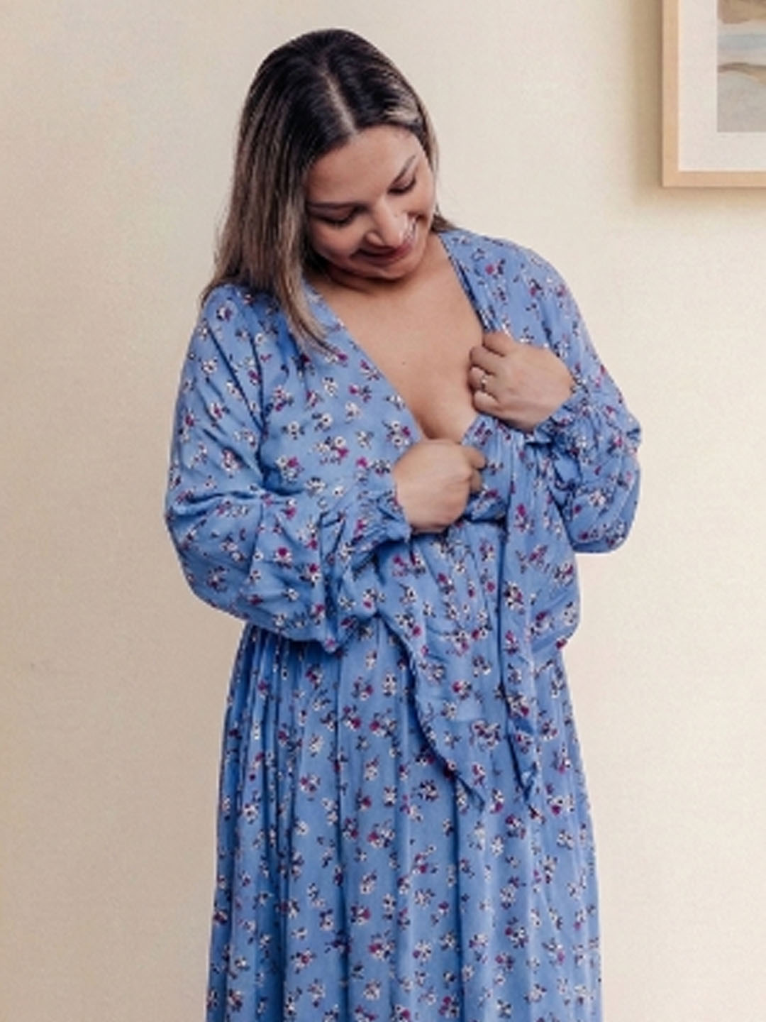 Vestido Maternal Lazo Estructural - Celeste Floreado 6