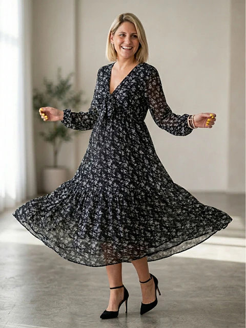 Vestido Maternal Lazo Estructural - Azul Floreado
