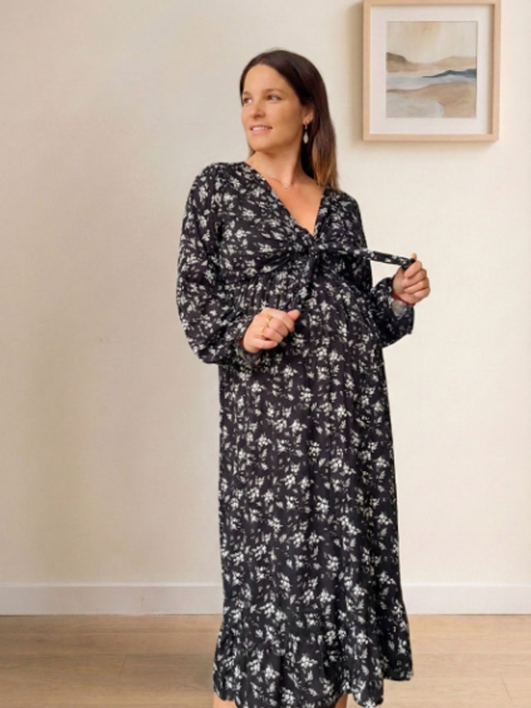 Vestido Maternal Lazo Estructural - Azul Floreado 10