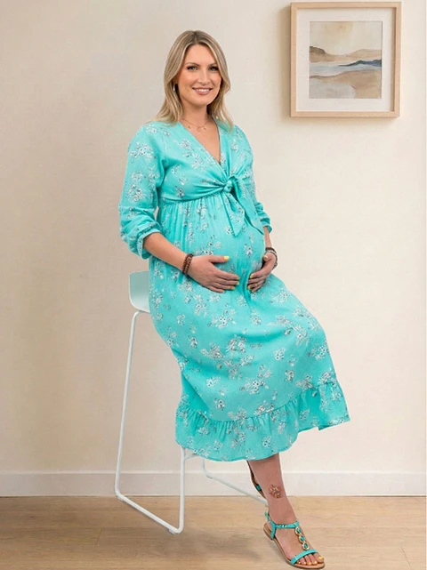 Vestido Maternal Lazo Estructural - Verde Agua